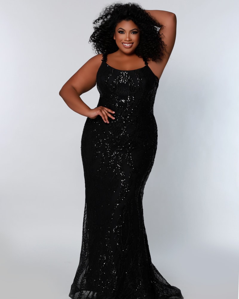 Front of a model wearing a size 24 Top Secret Formal Gown in Black by Sydney's Closet. | dia_product_style_image_id:286846